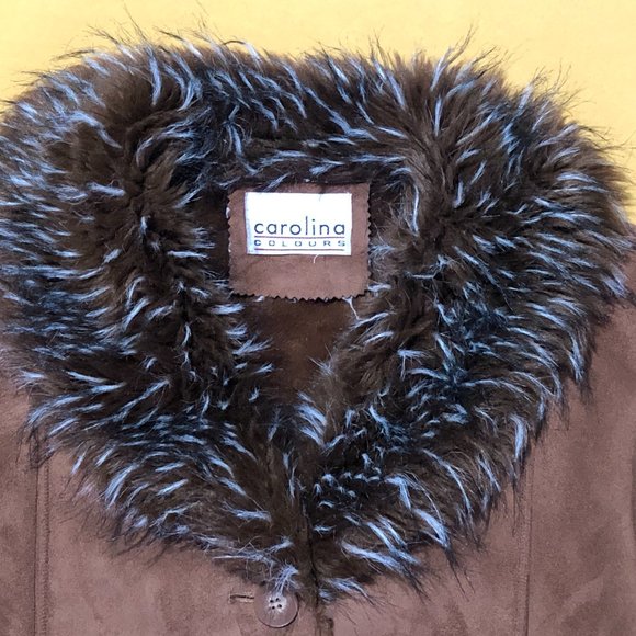Carolina Colours Womens Size M Tan Genuine Suede Leather Faux Fur Shearling Coat - Picture 5 of 12